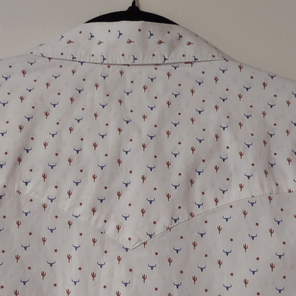 Rank 45 White Printed Button-Up Cotton Long Sleeve Shirt Medium - Picture 6 of 10